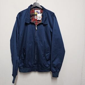 Harrington Men’s Classic Tartan-Lined Jacket – Navy Blue, Size XXL